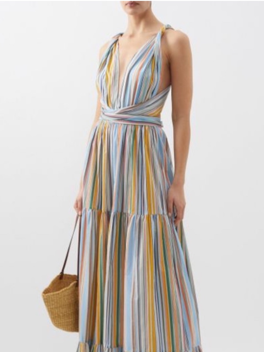 Hannah Striped V-Neck Maxi Dress In Blue, Yellow & Green